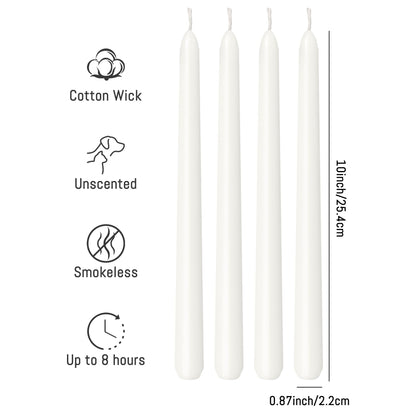 Viyffo Taper Candles, 10 Inch, 20 Pack, White – Unscented, Dripless & Smokeless Design, Up to 8-Hour Burn – Tall Candlesticks for Wedding, Dinner & Home Decor