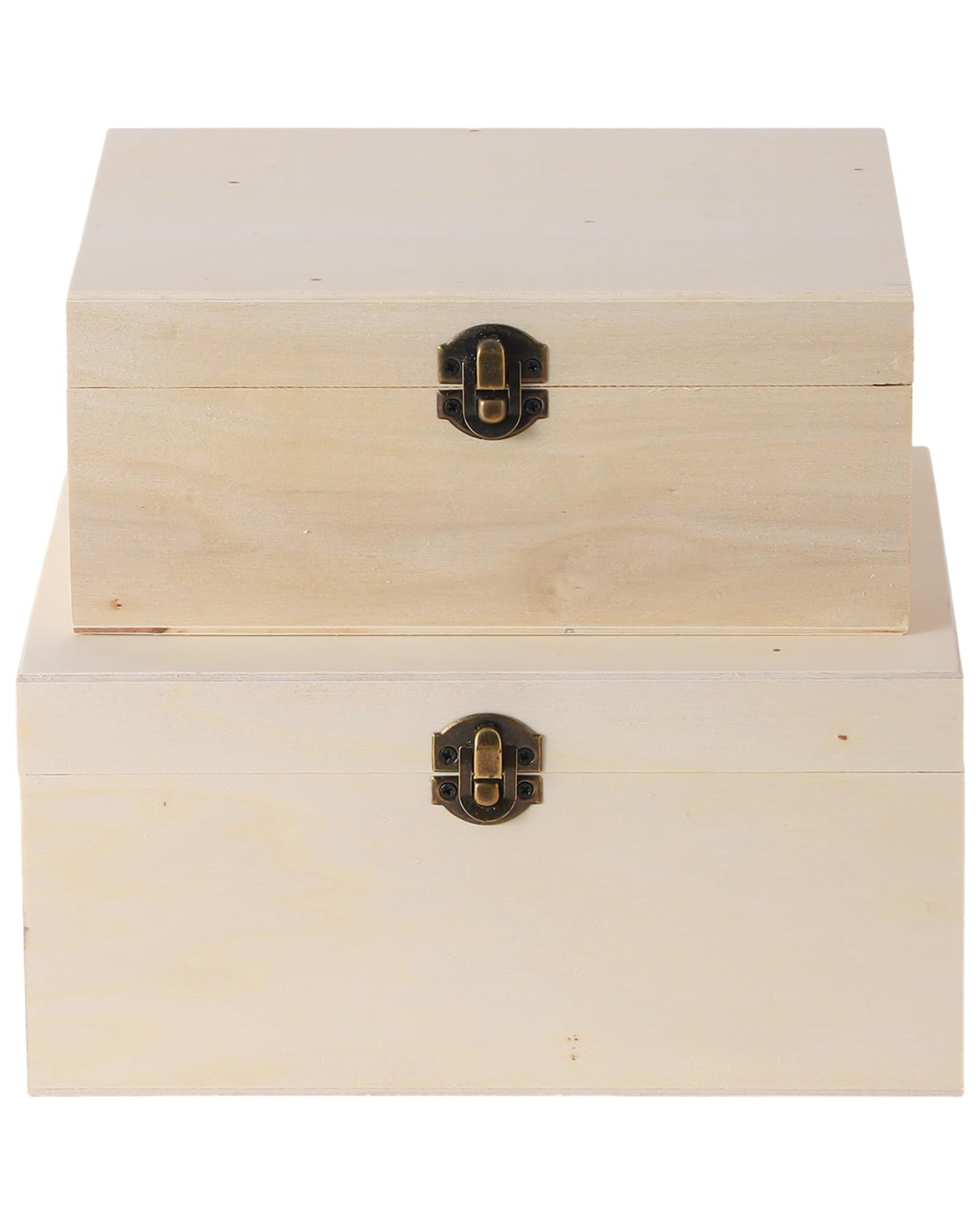 2 Pack Large Unfinished Wooden Box with Locking Clasp - 9.2x6.9x4.5 in-8.2X5.8X3.5in Natural Super Thick Poplar Box DIY Keepsake Wooden Boxes