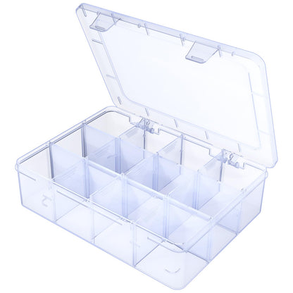 YUGOOD Large Clear Organizer Box,12 Grids Organizer Box with Removable Dividers for Jewelry,Bead Storage,Plastic Compartment Container for Tool Tackle(8.8 x 7.1 x 2.3 in)
