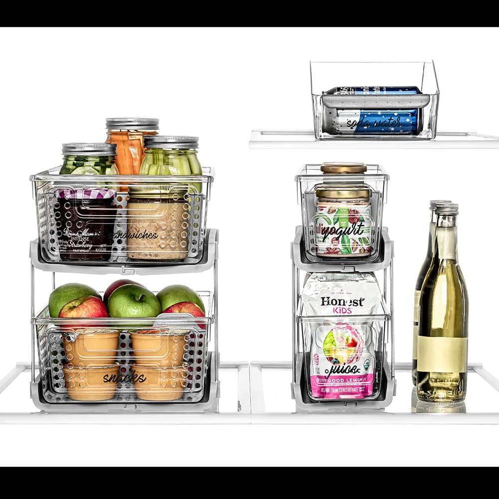 madesmart 2-Tier Multi-Purpose Slide-Out Storage Organizer with Handles and Dividers, BPA Free, Clear, Pack of 1