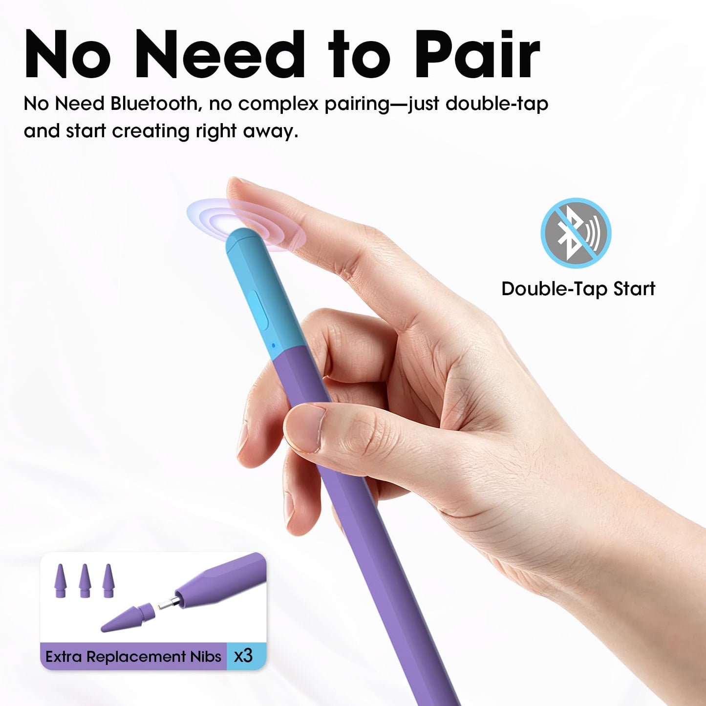 Stylus Pen for iPad 6th-11th Gen - 4X USB-C Fast Charge Pencil with 4 Replacement Nibs &0.1mm Pixel Precision, Magnetic Active Stylus for iPad Pro 11"/13"/M5/M4, Air M4/M3/M2, Mini 7/6/5, Purple