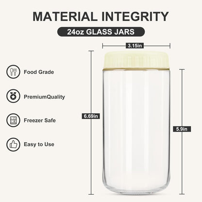 24oz 8 SHOWIN Overnight Oats Containers with Lids, Glass Jars with Lids pcs, Milk White, Wide Mouth Mason jars