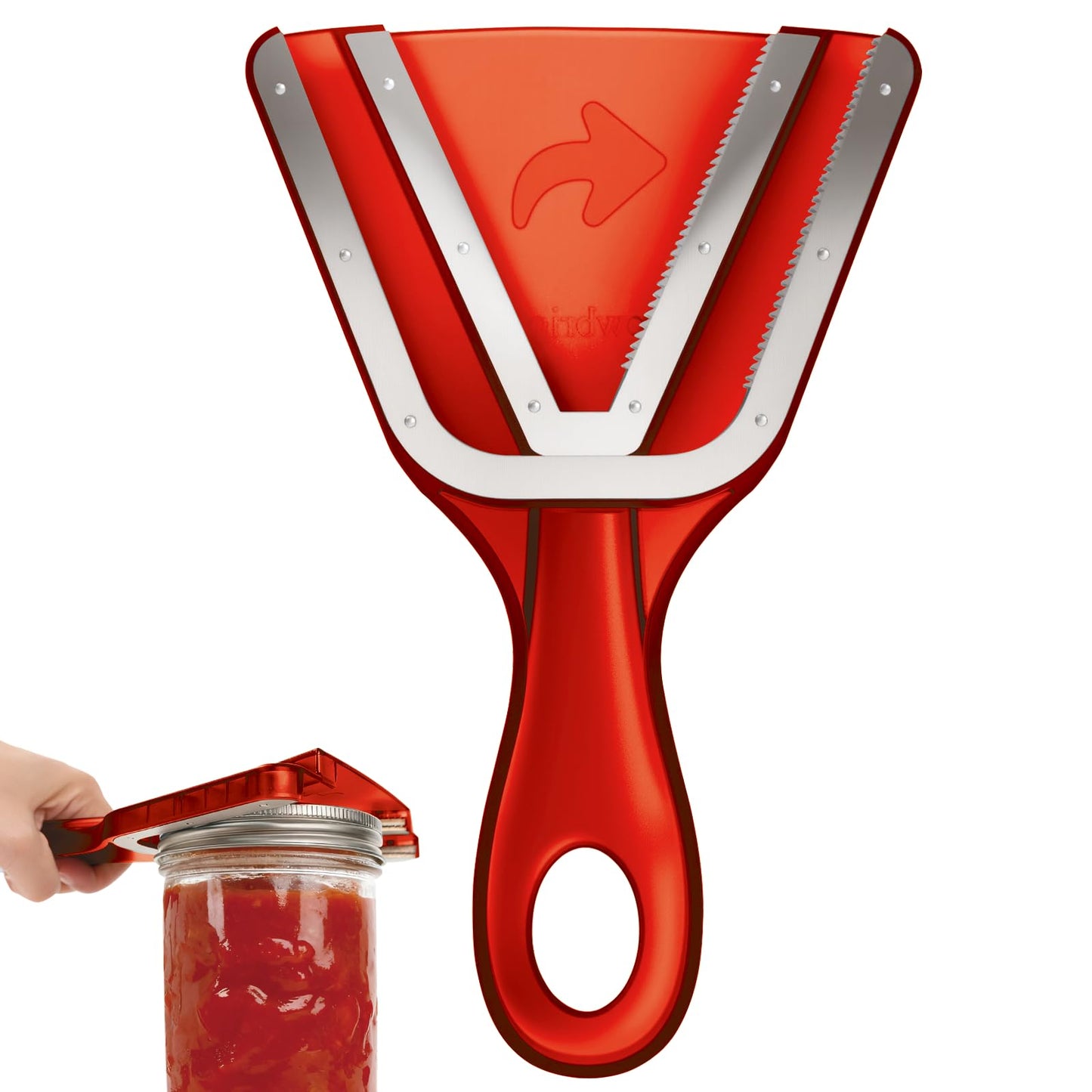 Jar Opener for Weak Hands & Seniors with Arthritis, Easy Twist-Off Lid & Bottle Opener, Ergonomic Handle with Stainless Steel Teeth, Practical Kitchen Gift for Elderly, Women & Men (0.2–5.3 in, Red)