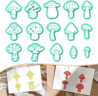 15pcs 3D ACRNIGHEET Mushroom Clay Cutters - Clay Cutters for Polymer Clay, Clay Cutters Shapes Mushroom, Cookie Cutter
