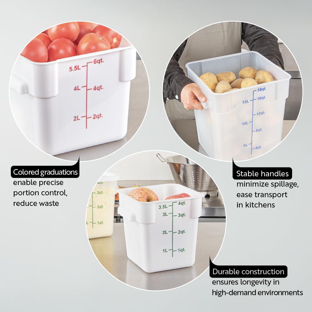 Restaurantware Food Storage Container 10 Pack of 8 qt Plastic Kitchen Storage Bin with Volume Markers Space-Efficient Design Dishwasher-Safe Polypropylene Translucent