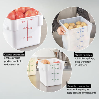 Restaurantware Food Storage Container 10 Pack of 8 qt Plastic Kitchen Storage Bin with Volume Markers Space-Efficient Design Dishwasher-Safe Polypropylene Translucent