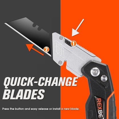 REXBETI 6 Pack Retractable Folding Utility Knife, SK5 Heavy Duty Box Cutter for Cartons, Cardboard and Boxes, Blade Storage Design, Extra 20 Blades Included