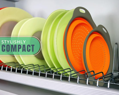 Ultimate Kitchen Strainers Set of 2 - Collapsible Silicone Colanders For Easy Storage by Comfify - Use with Pasta & Veggies or as a Fruit or Berry Bowl with Strainer - Irreplaceable for Campers - Blue
