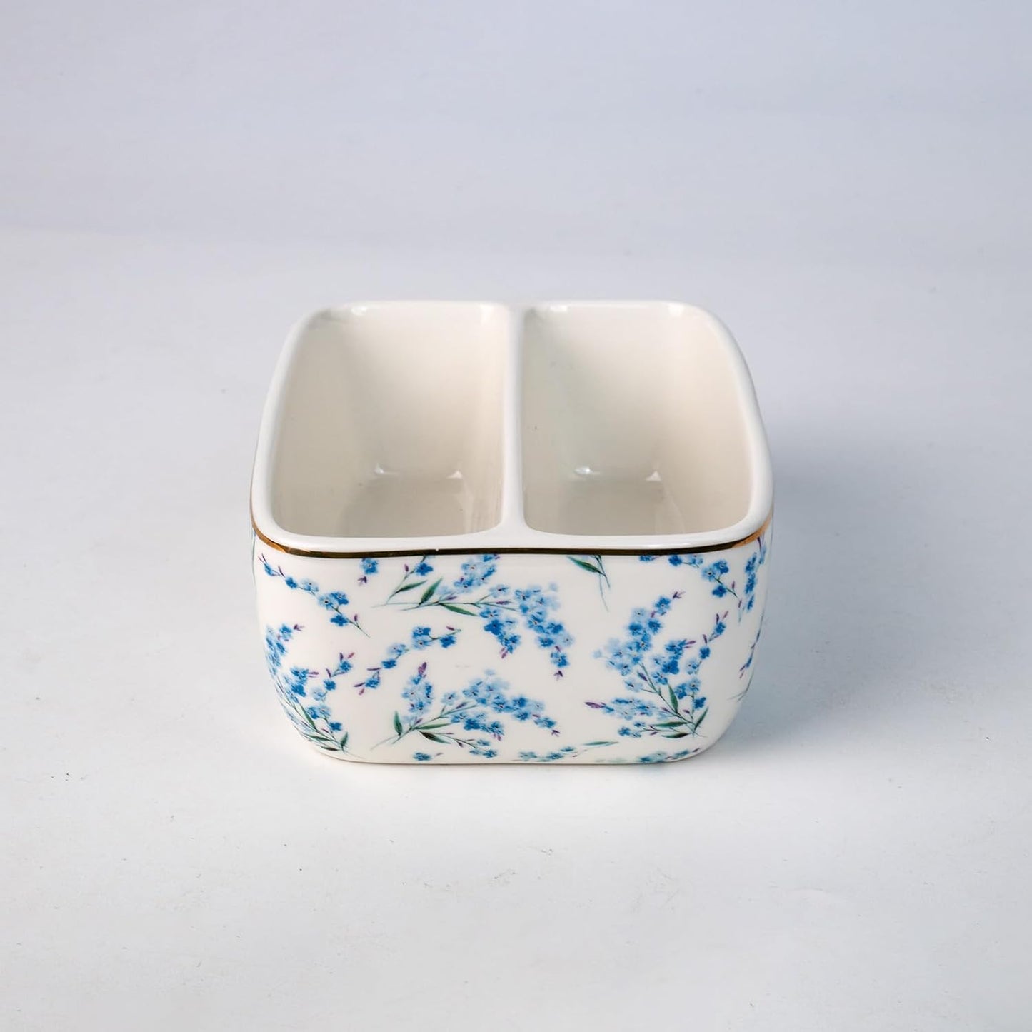 2 Countertop Compartments Ceramic Sponge Holder for Kitchen Sink, Cute Floral Dish Sponges Holder Soap Sink Organizer