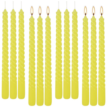 12 Pack 10 inch Yellow Spiral Taper Candles - Dripless, Smokeless, Unscented - 7 Hours Long Burning - Spiral Tall Candlesticks - Perfect for Home Decor, Weddings,Halloween, and Special Occasions.