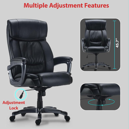 STAPLES Lockland Ergonomic Managers Office Chair, Big & Tall Cushioned, Adjustable Height, Metal Frame, Bonded Leather, for Workspace, Home, or Gaming, Black