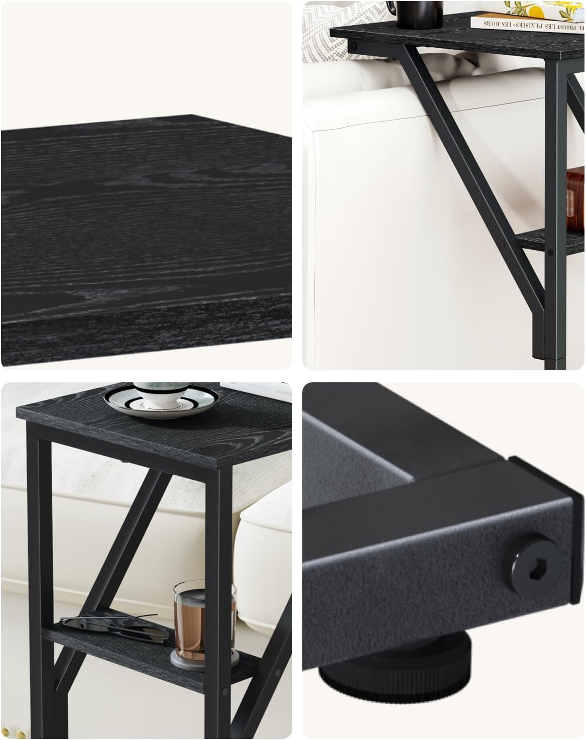NEFROM ET-D-BK1 C-Shaped End Table, Small Couch Side Table, Sofa TV Tray Table for Living Room, Bedroom, Bedside