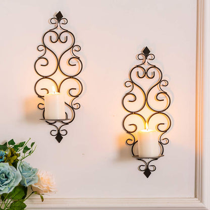 Sziqiqi Iron Wall Candle Sconce Holder Set of 2 Hanging Wall Mounted Pillar Candle Sconces Holder, Wall Sconces Decor for Bedroom Dining Room (Black)