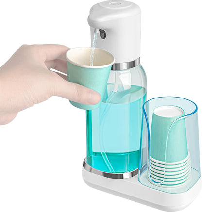 WannSenn Set, 25oz Automatic Mouthwash Dispenser for Bathroom Smart Electric Mouthwash Dispenser with Cup Holder