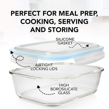 Razab 30 Oz Glass Meal Prep Containers - 16 Pc Set | Airtight, Leak-Proof, BPA-Free, Oven & Dishwasher Safe