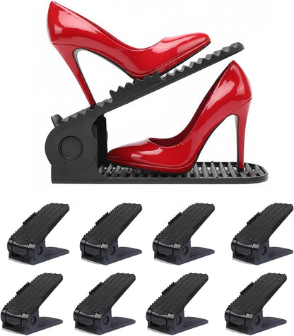 8 4-Level Closet Shoe Slots Organizer, PCS Adjustable Shoe Rack Stacker, Organizador de Zapatos, Double Deck Shoe