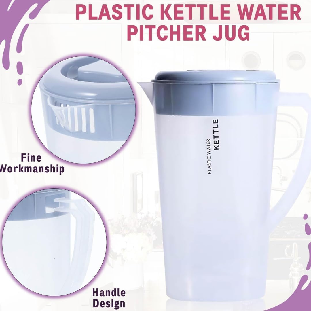 3 Litre Plastic Pitcher with Lid, BPA-FREE Eco-Friendly Juice Container for Hot/Cold Beverages, 102 oz Transparent
