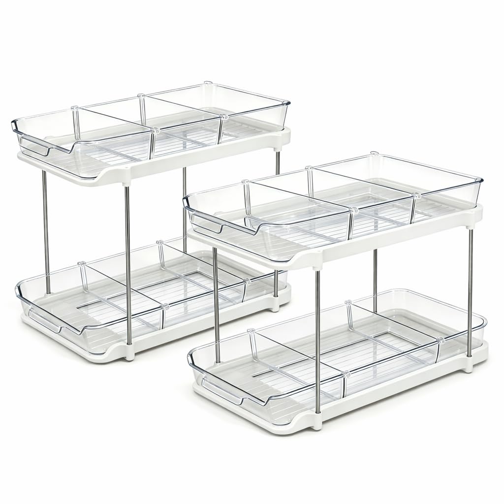 Organizer with Acrylic Drawers and Dividers, White, 12.6" x 8.27" x 8.66", Multi-Purpose Storage Both Samll and Large