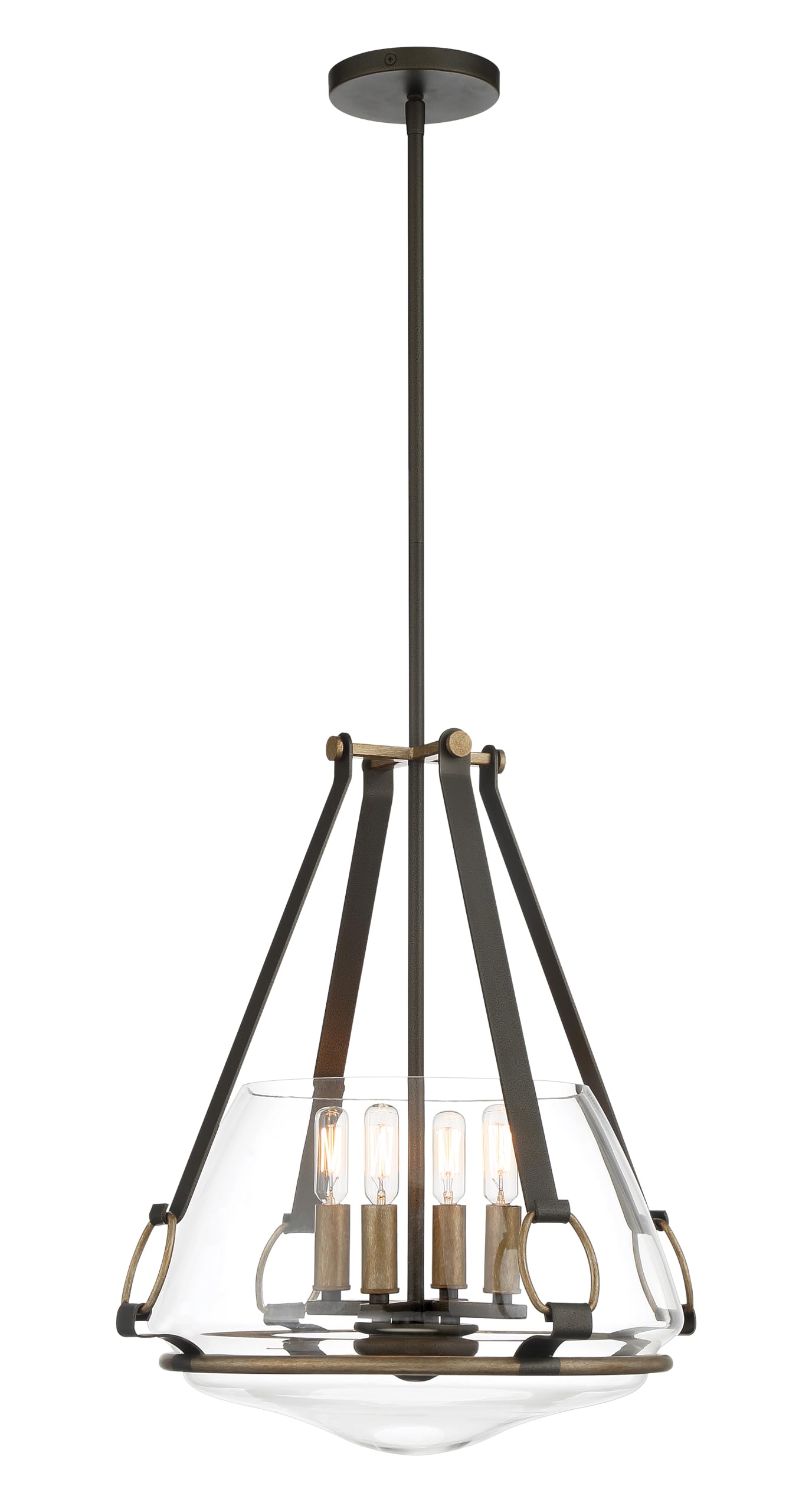 Minka Lavery 3904-107 Eden Valley Convertible Pendant to Semi-Flush, 4-Light, 240 Total Watts, 17.63-in H x 20.75-in W, Smoked Iron with Aged Gold