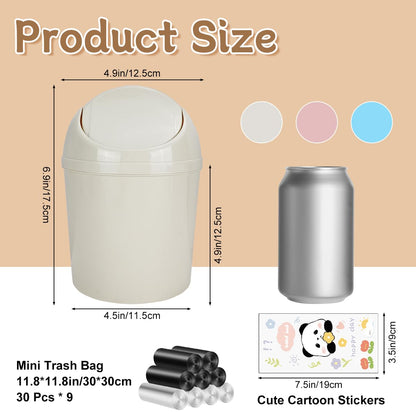 DIBALIYI 3 Countertop 270 3 Pcs Mini Trash Can with Lid, Small Desktop Trash Can, Tiny Garbage Cans with Trash Bags