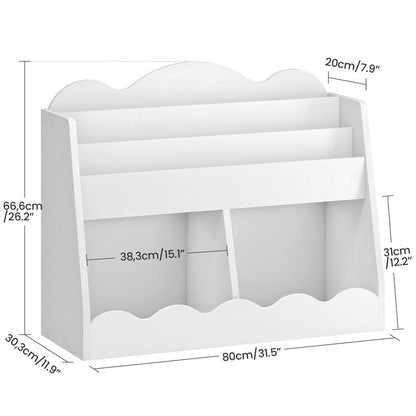 CHOEZON Kids Bookshelf and Toy Storage, Children's Bookcase with 2 Toy Cubes, Toddler Book Shelf for Kids Room, Wooden Book Organizer, for Playroom, Nursery, Living Room, White MCW15WB