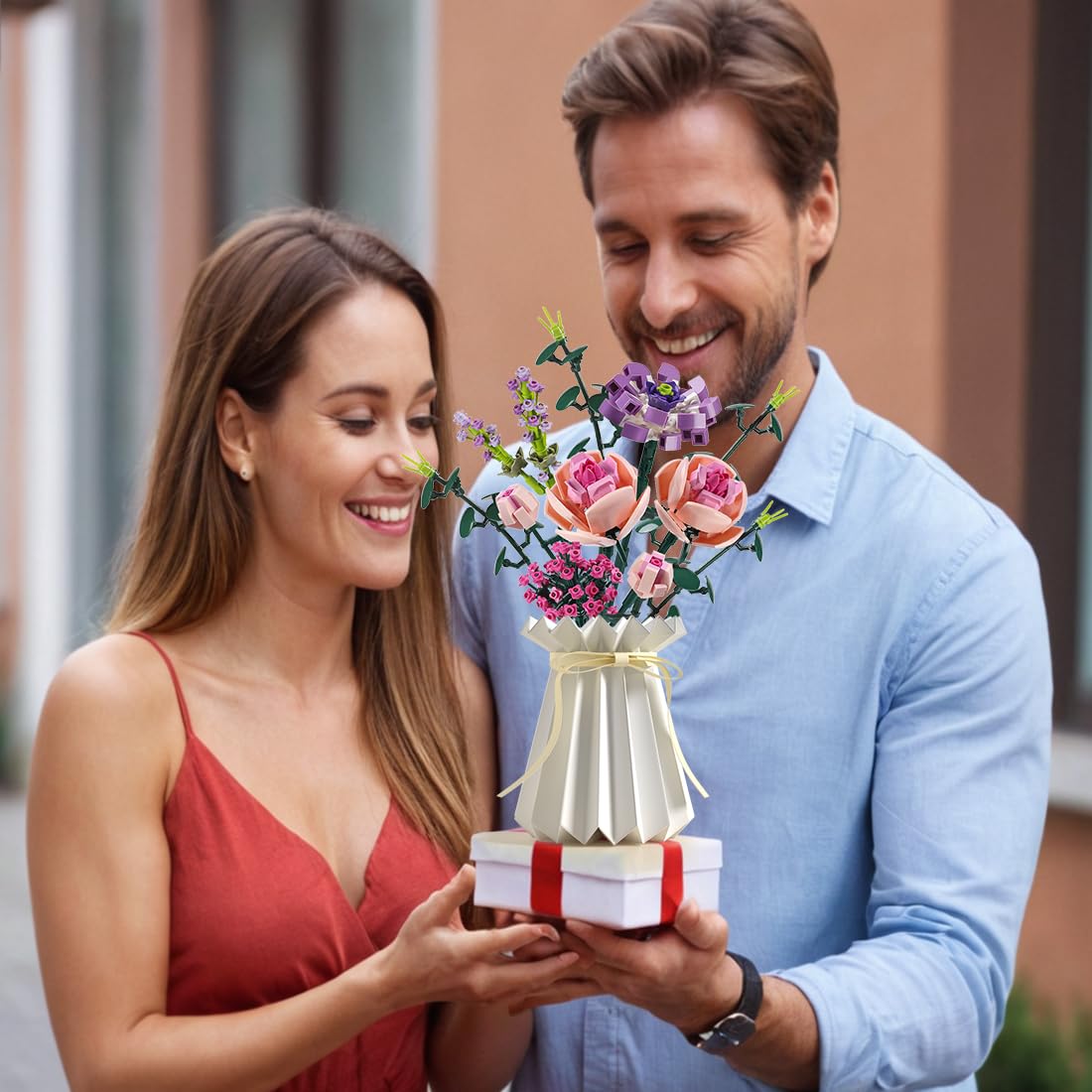 Chodia Flower Bouquet Building Blocks Artificial Pink Botanical Collection Bricks Sets Toys Kits Christmas X'Mas Valentine Gifts Birthday Creative Gifts for Adults Mom Girlfriends
