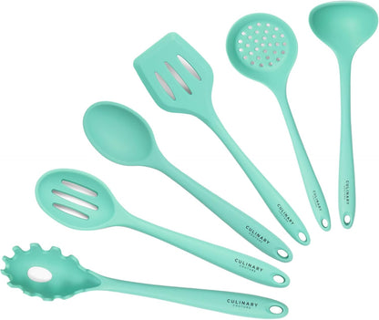 Culinary Couture Aqua Sky Silicone Cooking Utensils Set - Heat Resistant Kitchen Tools with Bonus Recipe Ebook