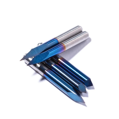 FoxAlien 20/30/45/60/90deg 0.1mm Triangular CNC Router Bits Set, 1/8" Shank Engraving Carving V-Bit with Nano Blue Coating Sharp Pyramid Bits for Acrylic Wood MDF Aluminum Lettering Sign Making