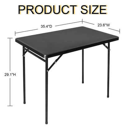 FROASISPRO 3ft Rectangular Folding Table, All-Occasion Plastic Event Table for Indoor and Outdoor, Portable Desk, Camping, Durable and Stable, HDPE and Steel, Wide Application, Black