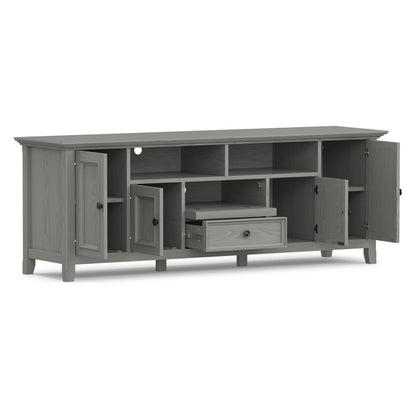 SIMPLIHOME Amherst TV Stand - 72 inch Wide Solid Wood Media Console in Fog Grey, Transitional Entertainment Center for Living Room for TVs up to 80 Inches with Shelves and Cable Management
