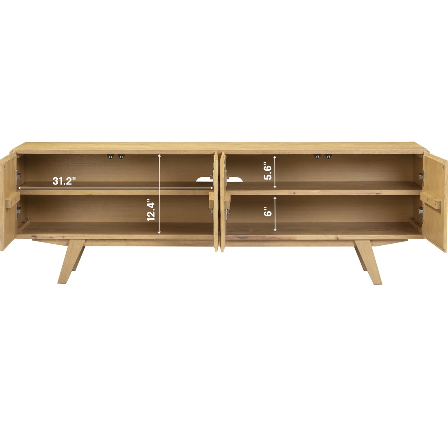 NTC Sapa Mid-Century Modern Solid Wood TV Stand 4-Door Media Console with Carved Geometric Fronts for TVs up to 75", Effortless Assembly, Sand