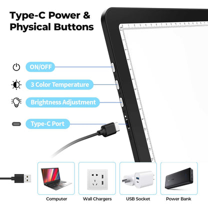 Heanolier A4 LED Copy Board Light Tracing Box,Super Bright Magnetic Light pad with Side physical Buttons,Adjustable Corded Light Table for Tattoo Transferring,Drawing, Light Board for Diamond Painting