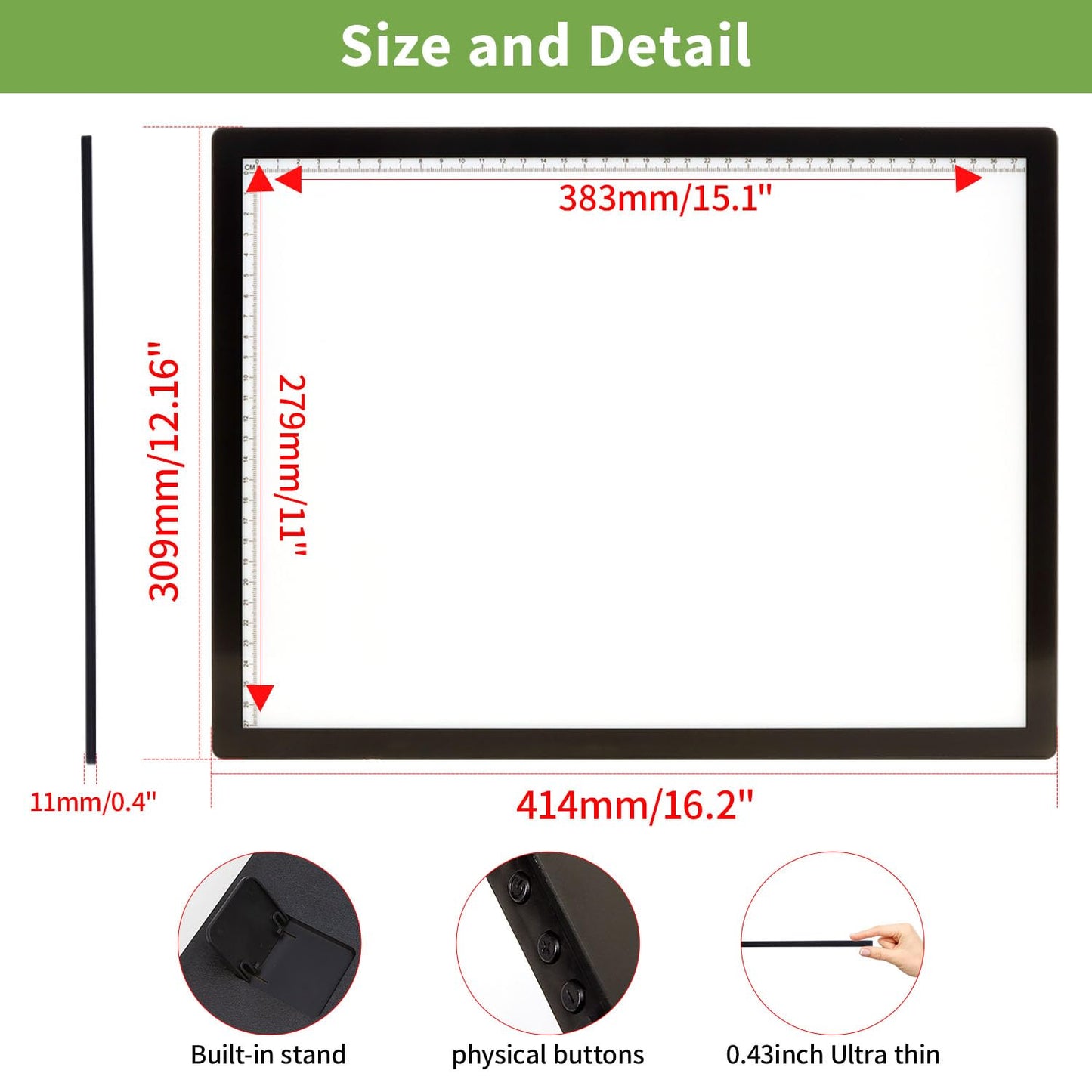 Zocelight A3 Rechargeable Light Box with Stand/Clips,led Light pad with 3000mAh Battery,3 Colors dimmable and 6 Level dimming Light Table for Diamond Painting,Drawing,Sketching,Tattoo,Vinyl Weeding