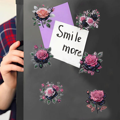 POETRYDRAW 6 Pcs Diamond Painting Magnets Special Shape Rose Diamond Art Stickers Refrigerator for Fridge Stickers DIY Home Decors Crafts Gifts
