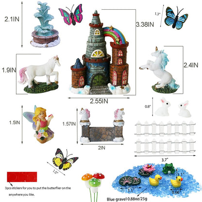 BangBangDa Unicorn Figurines Fairy Garden Accessories - Miniature Unicorn Gift Set Outdoor Garden Decoration – Fairy Figurines Castle Fountain Girl Birthday Gifts (Set of 23)