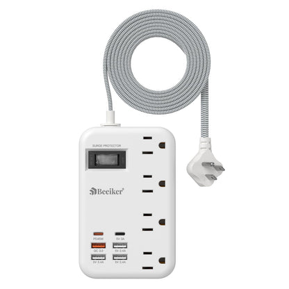 6 USB(2 USB C) Purple Travel Power Strip- 5Ft Lavender Extension Cord with 24W USB Charging Station and 4 Outlets, Purple Desk Accessories with Surge Protector for Cute Kawaii Office Dorm Room