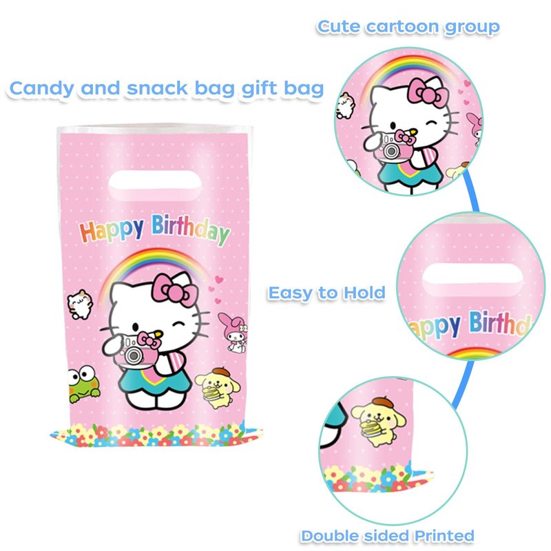50 Pcs Cartoon Birthday Party Favor Bags, Cute Plastic Gift Bags, Birthday Party Candy Snack Bag (Pink)