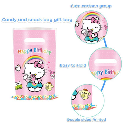 50 Pcs Cartoon Birthday Party Favor Bags, Cute Plastic Gift Bags, Birthday Party Candy Snack Bag (Pink)