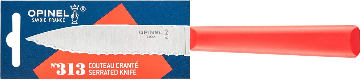 Opinel Les Essentials+ No. 313 Serrated Paring Knife, Corrosion Resistant, Dishwasher Safe, Made in France