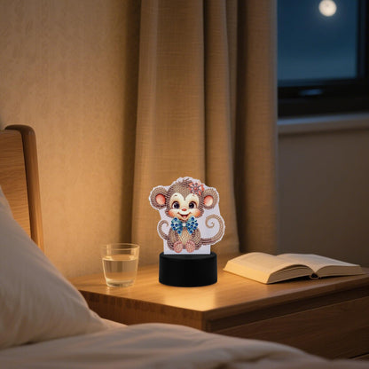 JZHYOAN Monkey Diamond Painting Night Light DIY Gem Painting Table Lamp Diamond Art Table Lamp Gift Light up Art Ornaments for Table Desk Bedroom Mosaic Cross-Stitch Set for Adult