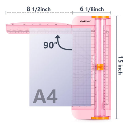 WORKLION Straight Paper Cutter For crafting – Pink 12 Inch Paper Trimmer With Security Safeguard and Side Ruler, Perfect for Cardstock, Coupon,Photos and Crafting Paper.