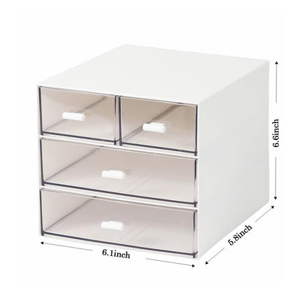 MILULUGO Makeup Organizer with 4 Drawers, Desk Organizer, Cosmetics Storage Box for nail polish, Lipstick, Brushes, Jewelry, Skincare, Bathroom Organization Boxes - White