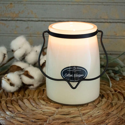 Milkhouse Candle Company Cotton Blossom Soy Candle - Cotton & Sea Grass | Dewy Violet | Powdery Musk Scented - 22 oz Butter Jar with Lid, 120+ Hours of Burn Time, Made in the USA