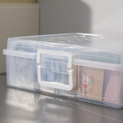 novelinks Transparent 4" x 6" Photo Cases and Clear Craft Keeper with Handle, 16 Inner Photo Organizers & Photo Storage Box, Plastic Photo Storage Containers (Clear)