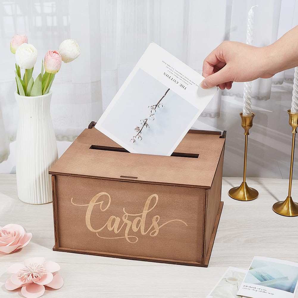 arricraft Dark Brown Rustic Wooden Card box, 11.5x10.5x6.5 Inch Wedding Gift Card Box Large Boxes for Wedding Birthday Bridal Shower Graduation Baby Shower Party