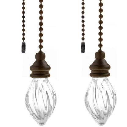 RUIAN 2 Pcs Decorative Fan Pull Chain Ornament Set Lamp Pull Extension for Light Fan with 12 Inch Bronze Chains and Crystal Glass Pendant Decor.