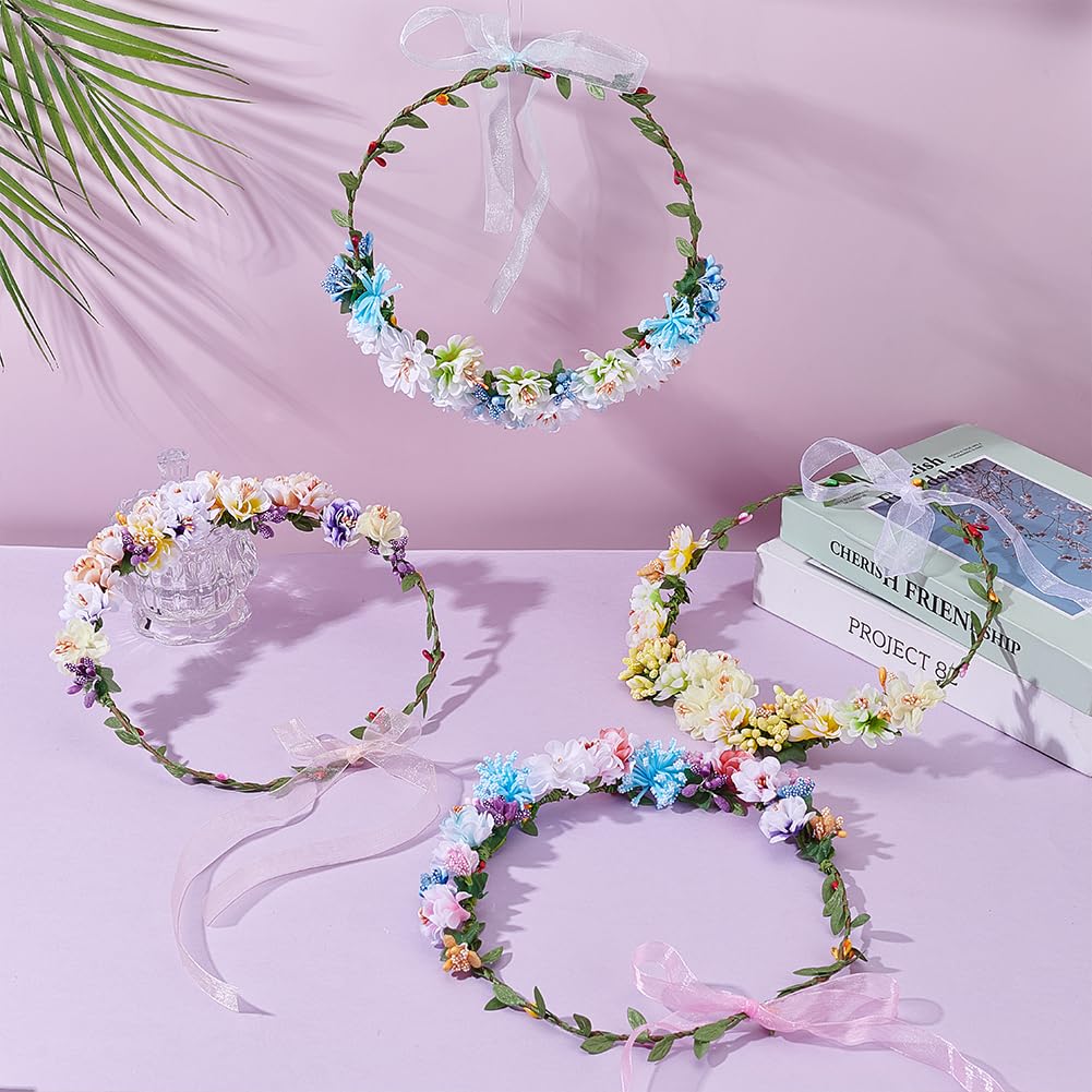 ACRNIGHEET Make Your Own Flower Crown Crafting Kit, Plum Blossom Series Flower Crown Kit, Can Make 16 Sets Wreath Headband and Bracelet Craft Kit, DIY Floral Crown Creative Gifts for Princess