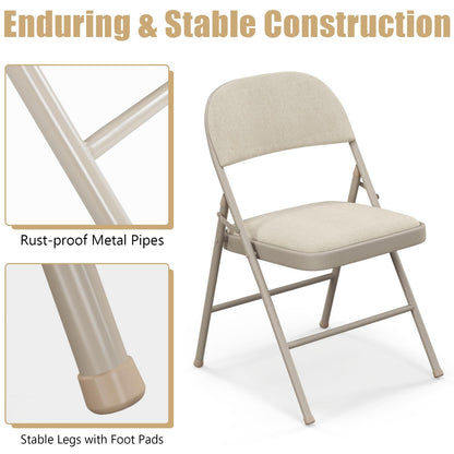 TANGZON 2/4/6 Pack Fabric Padded Folding Chairs, Steel Frame Conference Chairs with Backrest & Non-Slip Foot Pads, Easy Storage Event Hall Guests Seat for Home Office Reception (6pcs,Mid Back,Beige)