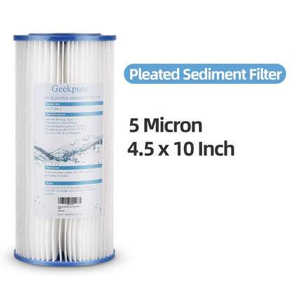 Geekpure 10-Inch Whole House Pleated PP Sediment Replacement Filter-4.5" x 10"-5 Micron-Pack of 4