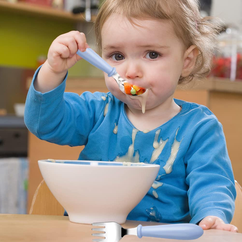 Pimoys 6 Pieces Toddler Spoons Baby Spoons for Self-Feeding, Stainless Steel Kids Spoons with Round Handle Metal Toddler Utensils Children's Silverware Set BPA Free, Dishwasher Safe